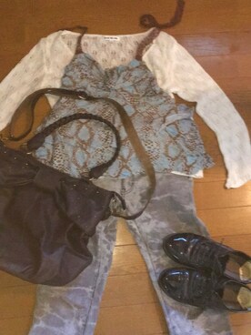 「アイテム（チューブトップ、ブルー系）」を使った、megupeeさん（レディース・152cm）の秋コーディネート