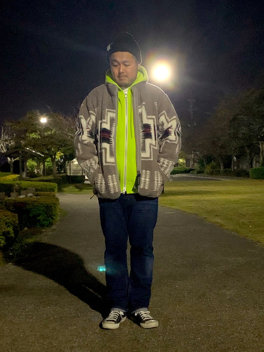 「コンバース、converse、ペンドルトン、PENDLETON、ビューティ&ユース、BEAUTY&YOUTH UNITED ARROWS、kuro、KUROデニム」｜「B:MING by BEAMSの【OCEANS9月号掲載】PENDLETON × B:MING by BEAMS / 別注 総柄 ボアブルゾン（ブルゾン、ブラウン系）」を使った、masamasaさん（メンズ・175cm）の秋コーディネートの1枚目の写真