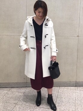 「アイテム（ダッフルコート）」を使った、宮﨑　菜摘さん（レディース・154cm）の秋コーディネート