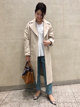 「スリットパンツ」｜「アイテム（チェスターコート）」を使った、宮﨑　菜摘さん（レディース・154cm）の冬コーディネート