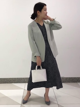 「ノーカラージャケット」｜宮﨑　菜摘さん（レディース・155cm）の冬コーディネート