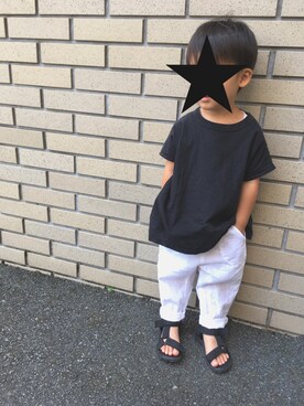 「MARKEY'S（マーキーズ）のリラックスカットソー(S/95～100cm・M/110～120cm)（Tシャツ/カットソー、ブラック系）」を使った、haruさん（キッズ）の夏コーディネート