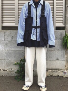 「stein（シュタイン）のアイテム（ベスト）」を使った、こへさん（メンズ・172cm）の冬コーディネート