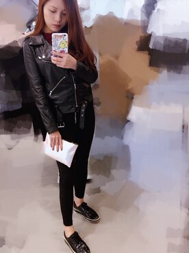 「FOREVER 21」｜「アイテム（ライダースジャケット）」を使った、Alinaさん（レディース・163cm）の春コーディネート