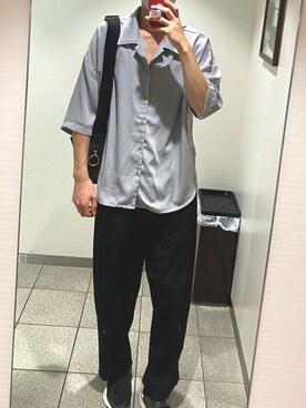 「CASPER JOHN（キャスパージョン）のVarious Dolman Shirts/バリアスドルマンシャツ/リゾート/アロハ/グラフィック/ドレープ（シャツ/ブラウス、ブルー系）」を使った、Tatsuyaさん（メンズ・186cm）の秋コーディネート