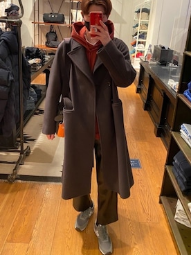 「remer（リメール）のloose long sleeve parker/ルーズロングスリーブパーカー（パーカー、ブラウン系）」を使った、Tatsuyaさん（メンズ・186cm）の冬コーディネート