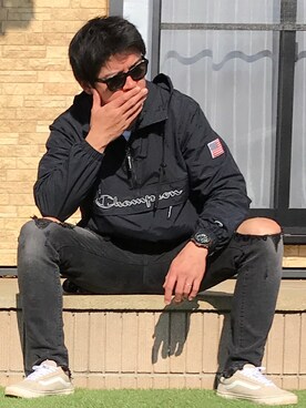「Champion（チャンピオン）のアイテム（ナイロンジャケット）」を使った、#Rさん（メンズ・178cm）の春コーディネート