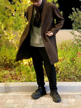 「LAKOLE（ラコレ）のアイテム（チェスターコート）」を使った、shibaさん（メンズ・172cm）の秋コーディネート