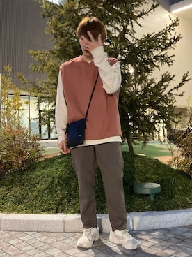 「LAKOLE（ラコレ）のアイテム（ベスト）」を使った、shibaさん（メンズ・172cm）の春コーディネート