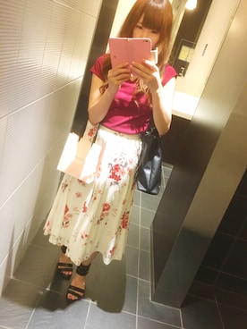 「ボルドー×ホワイト」｜Saeさん（レディース・161cm）の夏コーディネート