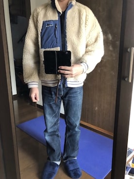 「patagonia（パタゴニア）のアイテム（ジャケット/アウター、ベージュ系）」を使った、かき氷屋さんになれるかな⁉️さん（メンズ）の冬コーディネート