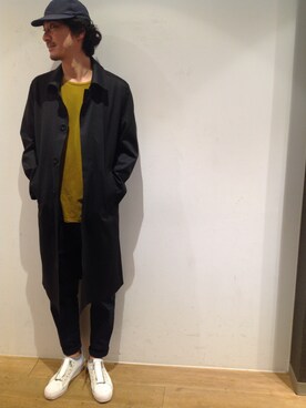 「KAZUYUKI KUMAGAI」｜「アイテム（ステンカラーコート）」を使った、岡田さん（メンズ・182cm）の夏コーディネート