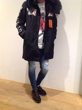 「surt」｜「アイテム（モッズコート）」を使った、岡田さん（メンズ・172cm）の秋コーディネート