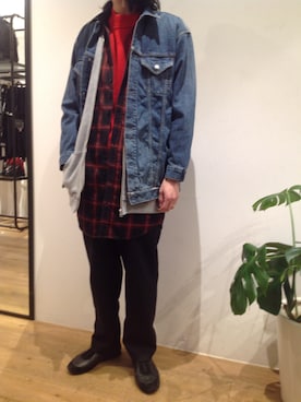 「minedenim」｜「アイテム（デニムジャケット）」を使った、岡田さん（メンズ・182cm）の冬コーディネート
