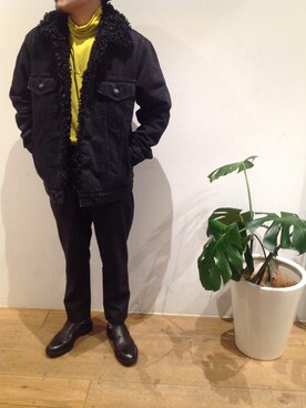 「minedenim」｜「アイテム（デニムジャケット）」を使った、岡田さん（メンズ・158cm）の冬コーディネート