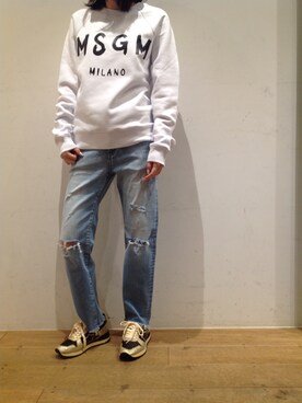「MSGM（エムエスジーエム）のアイテム（スウェット）」を使った、岡田さん（レディース・158cm）の夏コーディネート