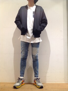 「OURET（オーレット）のアイテム（MA-1）」を使った、岡田さん（メンズ・172cm）の秋コーディネート