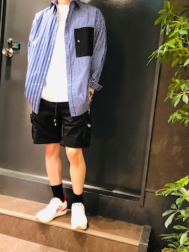 「OURET（オーレット）のアイテム（トップス）」を使った、岡田さん（メンズ・172cm）の夏コーディネート