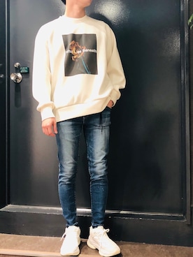 「B'2nd（ビーセカンド）のアイテム（スウェット）」を使った、岡田さん（メンズ・172cm）の夏コーディネート