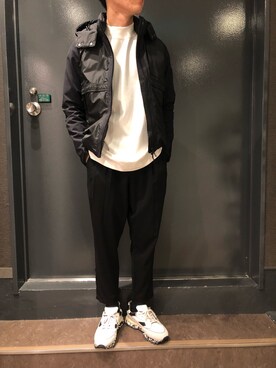 「ATTACHMENT（アタッチメント）のATTACHMENT(アタッチメント）ソリビアツイル ツータックイージーパンツ（その他パンツ）」を使った、岡田さん（メンズ・172cm）の秋コーディネート