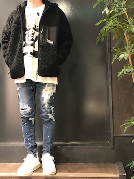 「グラフィックＴ」｜「アイテム（ブルゾン）」を使った、岡田さん（メンズ・172cm）の冬コーディネート