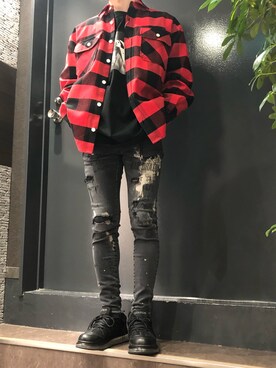 「MESS THE MAN.（メスザマン）のアイテム」を使った、岡田さん（メンズ・172cm）の冬コーディネート