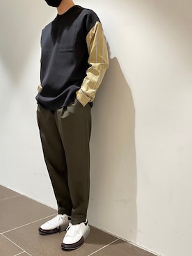 「WRAPINKNOT（ラッピンノット）のアイテム（パンツ）」を使った、岡田さん（メンズ・172cm）の冬コーディネート
