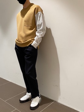 「WRAPINKNOT（ラッピンノット）のアイテム（パンツ）」を使った、岡田さん（メンズ・172cm）の冬コーディネート