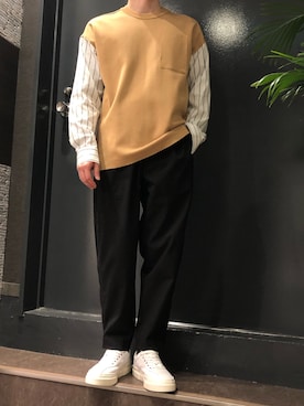 「Stepney Workers Club（ステファニーワーカーズクラブ）のアイテム」を使った、岡田さん（メンズ・172cm）の春コーディネート