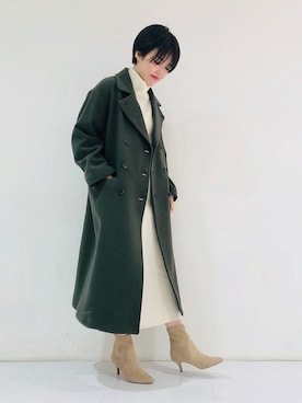 「白ニット」｜「アイテム（ピーコート）」を使った、あんずさん（レディース・162cm）の冬コーディネート