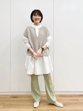 「ビッグシャツ」｜「アイテム（バレエシューズ）」を使った、あんずさん（レディース・162cm）の春コーディネート