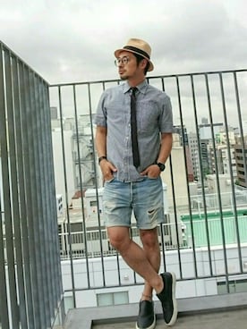 「genuine panama hat（ジェニュインパナマハット）のアイテム」を使った、taro   さん（メンズ・165cm）の夏コーディネート