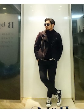 「ムートン」｜「アイテム（ライダースジャケット）」を使った、taro   さん（メンズ・165cm）の冬コーディネート
