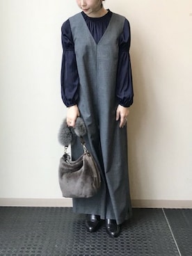 「ギャザー」｜「アイテム（オールインワン・サロペット）」を使った、nano・universe lady's webeditorさん（レディース・158cm）の秋コーディネート