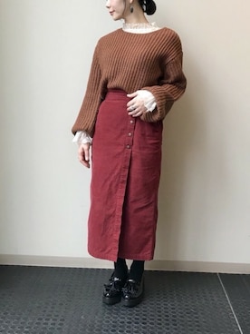 「ボリュームニット」｜「アイテム（ローファー）」を使った、nano・universe lady's webeditorさん（レディース・158cm）の秋コーディネート