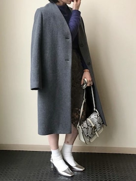 「シルバーシューズ」｜「アイテム（チェスターコート）」を使った、nano・universe lady's webeditorさん（レディース・158cm）の冬コーディネート