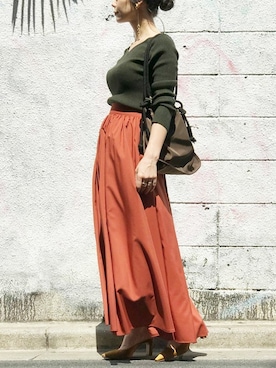 「アイテム（スカート、オレンジ系）」を使った、nano・universe lady's webeditorさん（レディース・158cm）の秋コーディネート