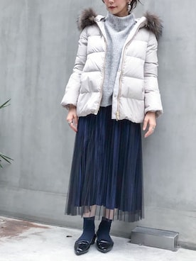 「アイテム（ダウンジャケット/コート、ベージュ系）」を使った、nano・universe lady's webeditorさん（レディース・158cm）の秋コーディネート