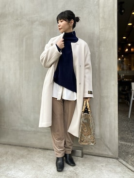 「NANO universe（ナノユニバース）のアイテム（ノーカラーコート）」を使った、nano・universe lady's webeditorさん（レディース・158cm）の秋コーディネート
