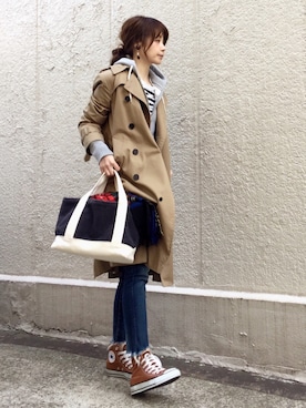 「Ungrid（アングリッド）のインディゴフレイドヘムストスリ（デニムパンツ）」を使った、ari☆さん（レディース・154cm）の冬コーディネート