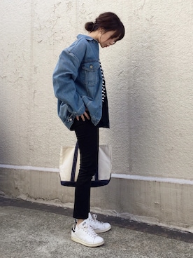 「adidas Originals（アディダスオリジナルス）のadidas originals アディダス stan smith スタンスミス black（スニーカー）」を使った、ari☆さん（レディース・154cm）の春コーディネート