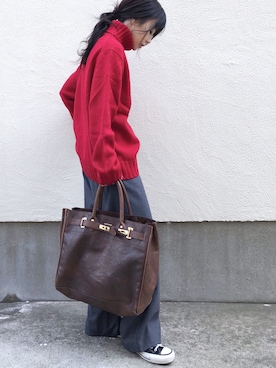 「sita parantica（シータパランティカ）のSITA PARANTICA レザートートBAG L◇（トートバッグ）」を使った、ari☆さん（レディース・155cm）の冬コーディネート