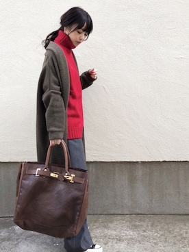 「sita parantica（シータパランティカ）のSITA PARANTICA レザートートBAG L◇（トートバッグ）」を使った、ari☆さん（レディース・155cm）の冬コーディネート
