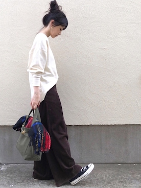 「sita parantica（シータパランティカ）のSITA PARANTICA CANVAS TOTE BAG（トートバッグ）」を使った、ari☆さん（レディース・155cm）の冬コーディネート