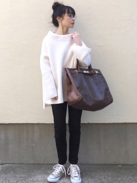 「sita parantica（シータパランティカ）のSITA PARANTICA レザートートBAG L◇（トートバッグ）」を使った、ari☆さん（レディース・155cm）の冬コーディネート