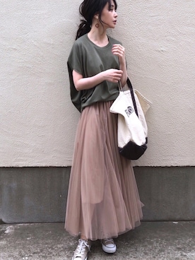 「AZUL ENCANTO（アズールエンカント）のアイテム（Tシャツ/カットソー）」を使った、ari☆さん（レディース・155cm）の春コーディネート