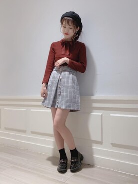 「ボウタイ」｜「アイテム（ハンチング/ベレー帽）」を使った、マジェスティックレゴンアミュプラザ鹿児島店スタッフさん（レディース・162cm）の秋コーディネート