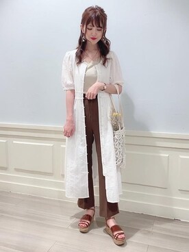 「センタープレスパンツ」｜「アイテム（ワンピース/ドレス）」を使った、マジェスティックレゴンアミュプラザ鹿児島店スタッフさん（レディース・162cm）の夏コーディネート
