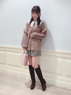 「丸襟ブラウス」｜マジェスティックレゴンアミュプラザ鹿児島店スタッフさん（レディース・162cm）の冬コーディネート