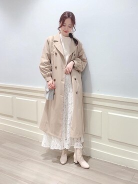 「トレンチ」｜「アイテム（スウェット）」を使った、マジェスティックレゴンアミュプラザ鹿児島店スタッフさん（レディース・165cm）の冬コーディネート